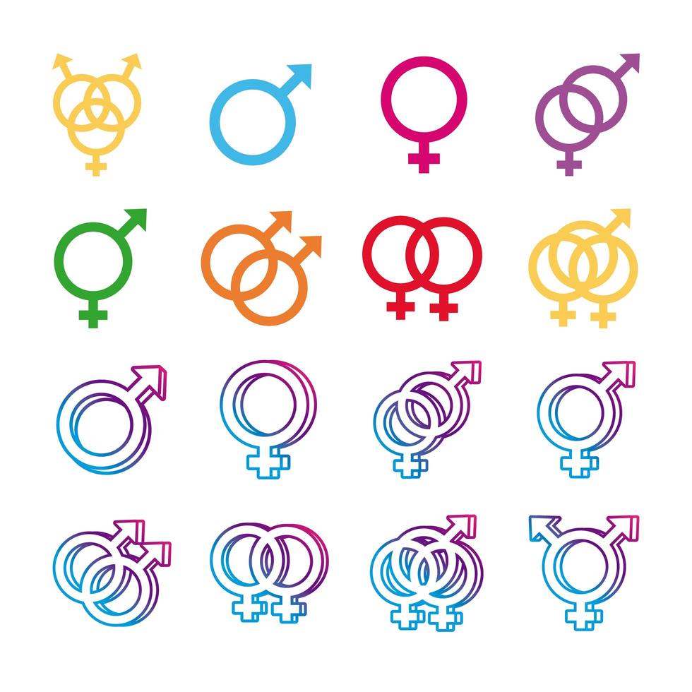 Bündel von Geschlechtssymbolen der sexuellen Orientierung Multi-Style-Symbole vektor