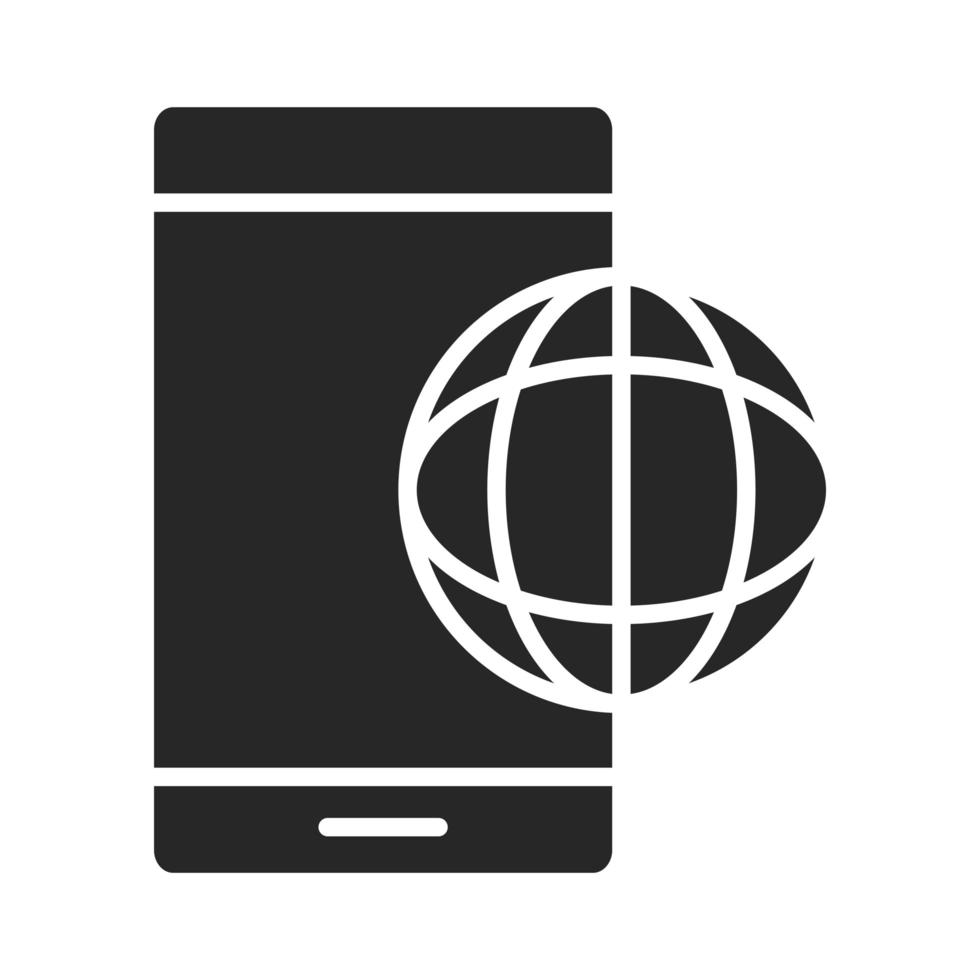 Handy- oder Smartphone-Weltverbindungssymbol für elektronische Technologie-Gerätesilhouette-Stil vektor