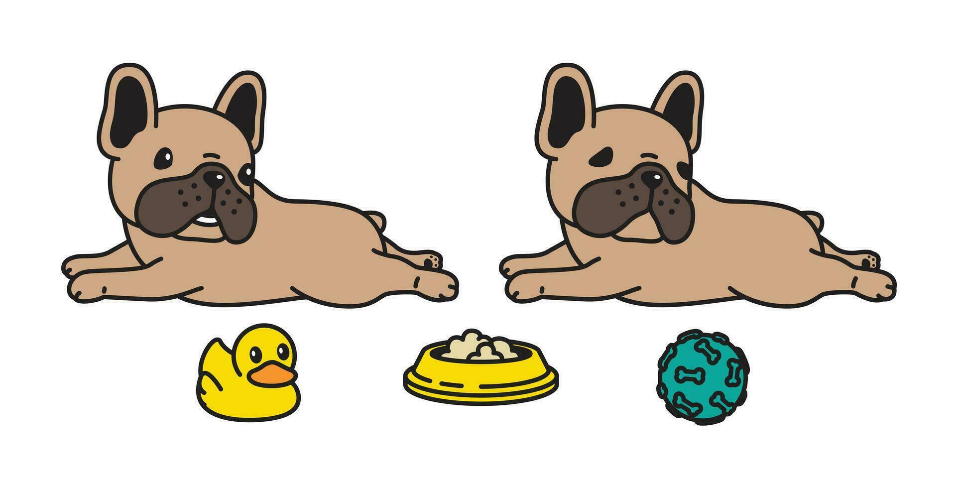 Hund Vektor Französisch Bulldogge Symbol Charakter Karikatur Hündchen Knochen Essen Schüssel Ball Gummi Ente Rasse Logo Illustration Gekritzel