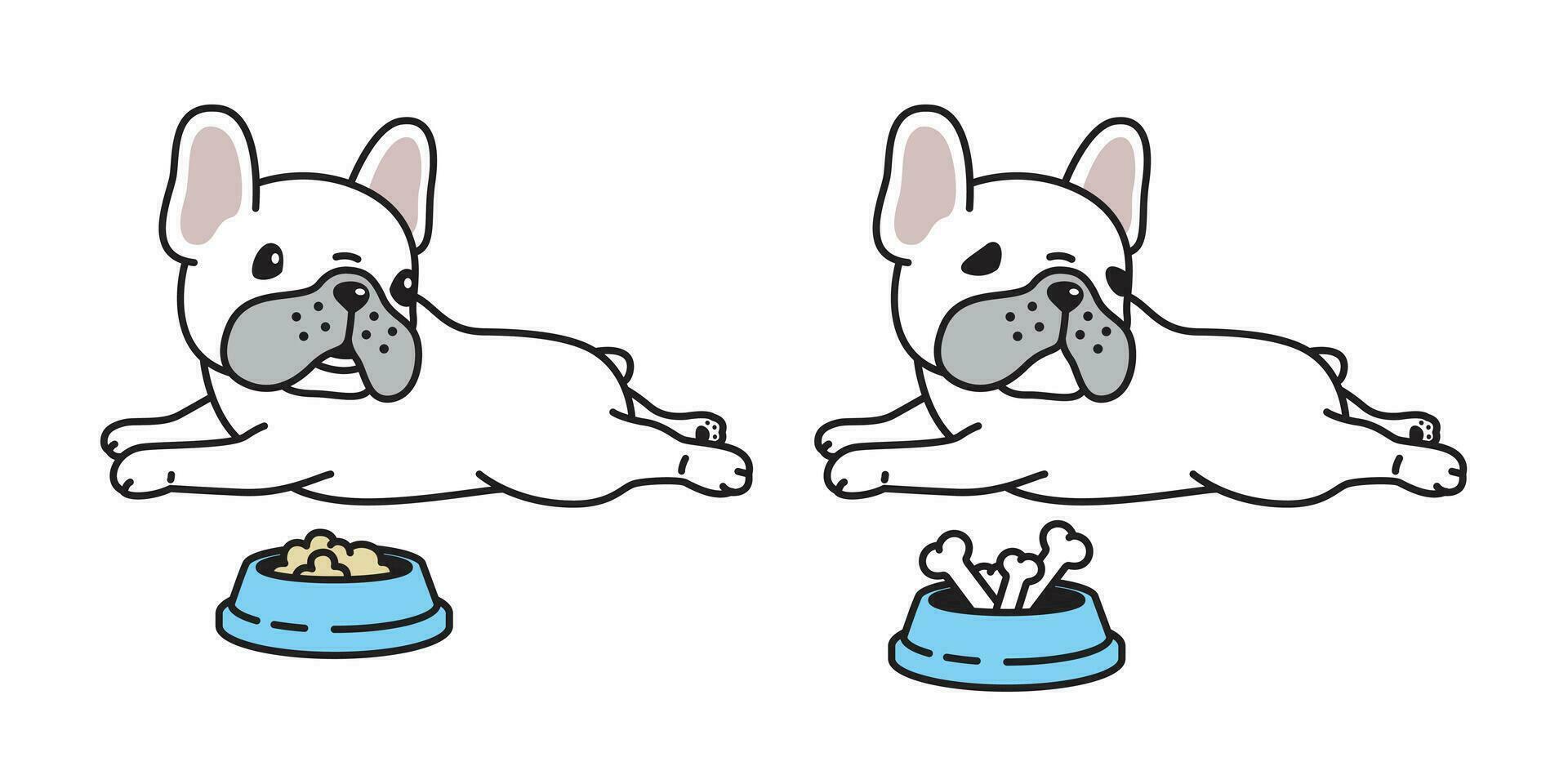 Hund Vektor Französisch Bulldogge Symbol Charakter Karikatur Hündchen Knochen Essen Schüssel Rasse Logo Illustration