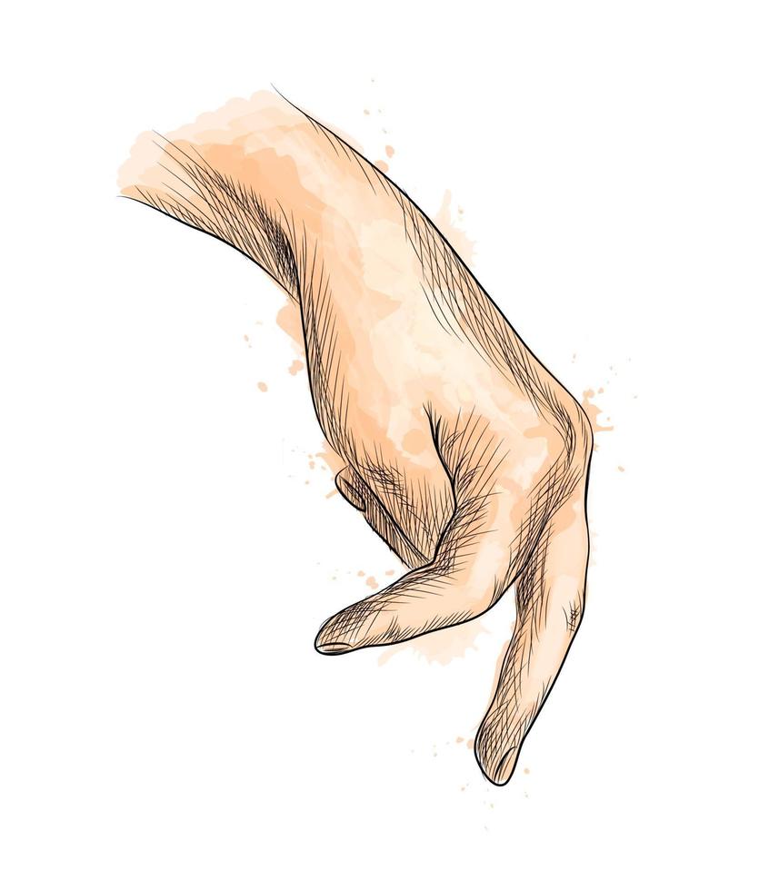 Hand mit den Fingern, die jemanden simulieren, der von einem Spritzer Aquarell handgezeichnete Skizzenvektorillustration von Farben geht vektor