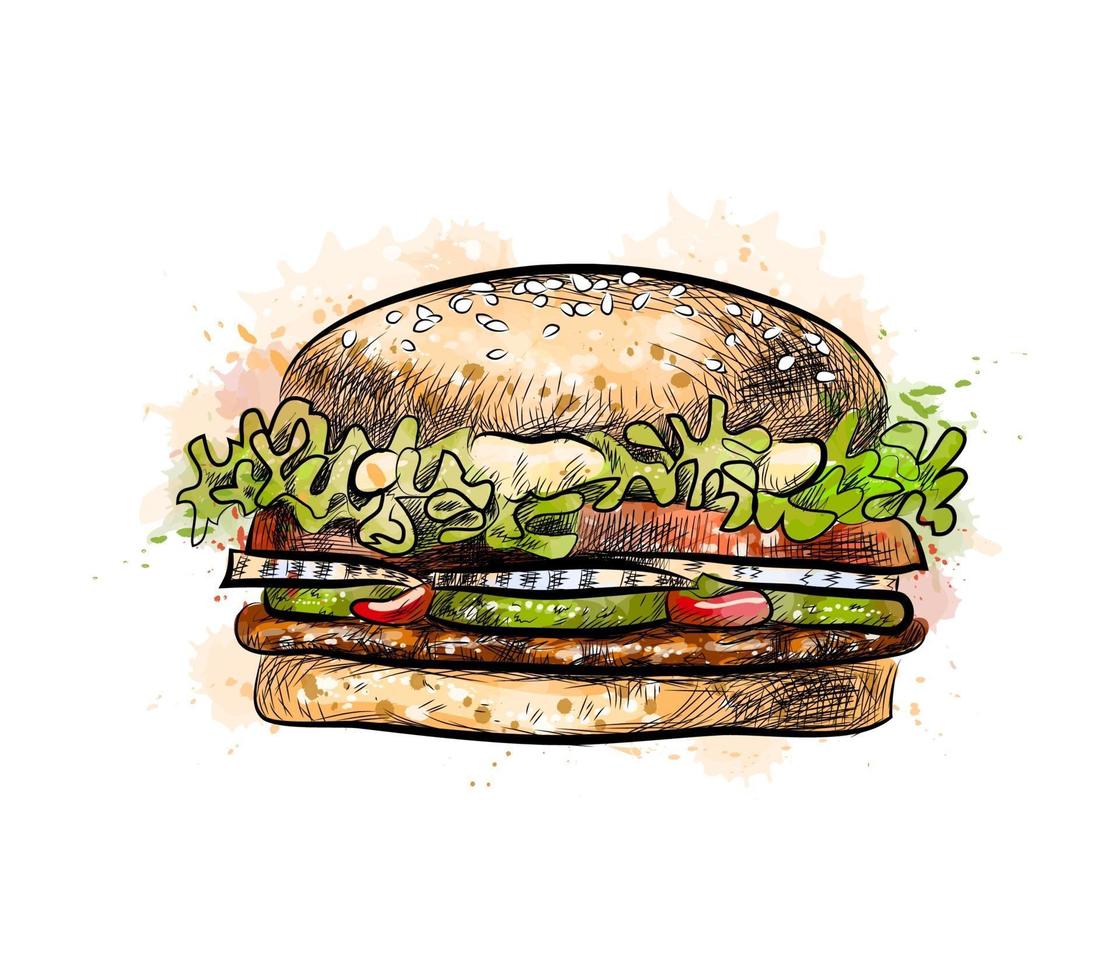 Burger aus einem Spritzer Aquarell handgezeichnete Skizze Vektor-Illustration von Farben vektor