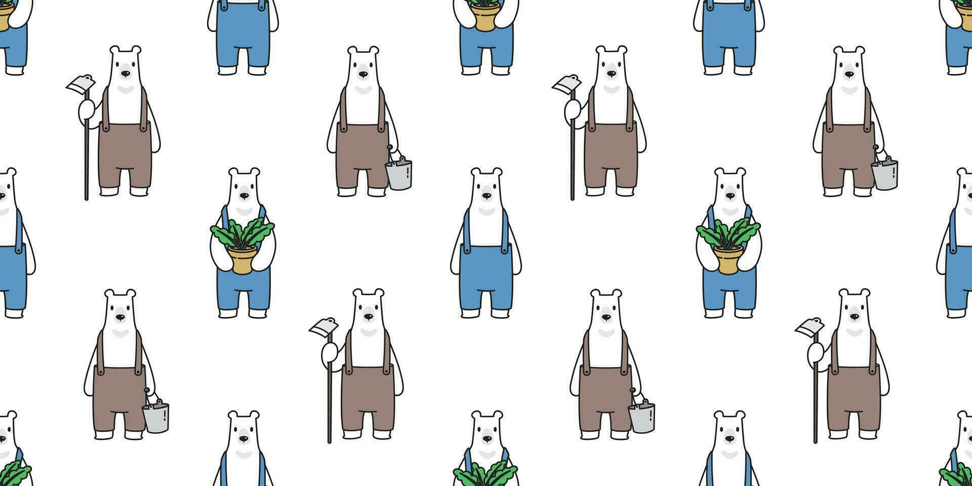 Bär nahtlos Muster Vektor Polar- Bär Farmer Pflanze wachsen Schal isoliert wiederholen Hintergrund Fliese Hintergrund Karikatur Illustration
