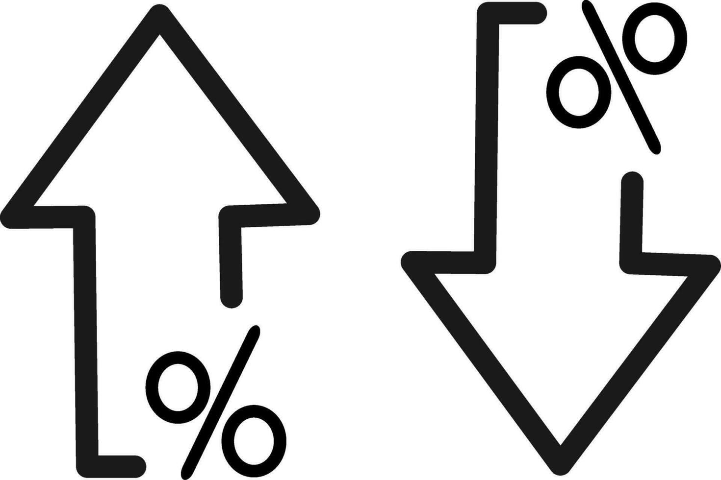 Prozentsatz Pfeil oben und Nieder Linie Symbol. Prozentsatz Pfeil mit Prozent unterzeichnen. Design Konzept zum Banken, Kredit, Interesse Rate, Finanzen und Geld Kugel. austauschbar Vektor Design.