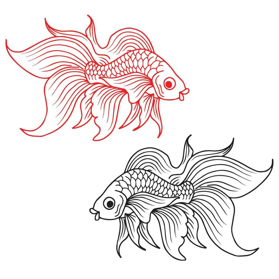 design koi guld fisk illustration silhuett översikt vektor