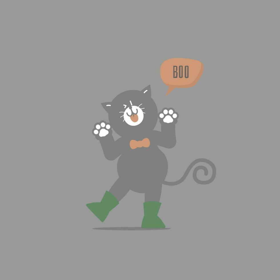 Lycklig halloween Semester festival med svart katt och bua text, platt vektor illustration tecknad serie karaktär design