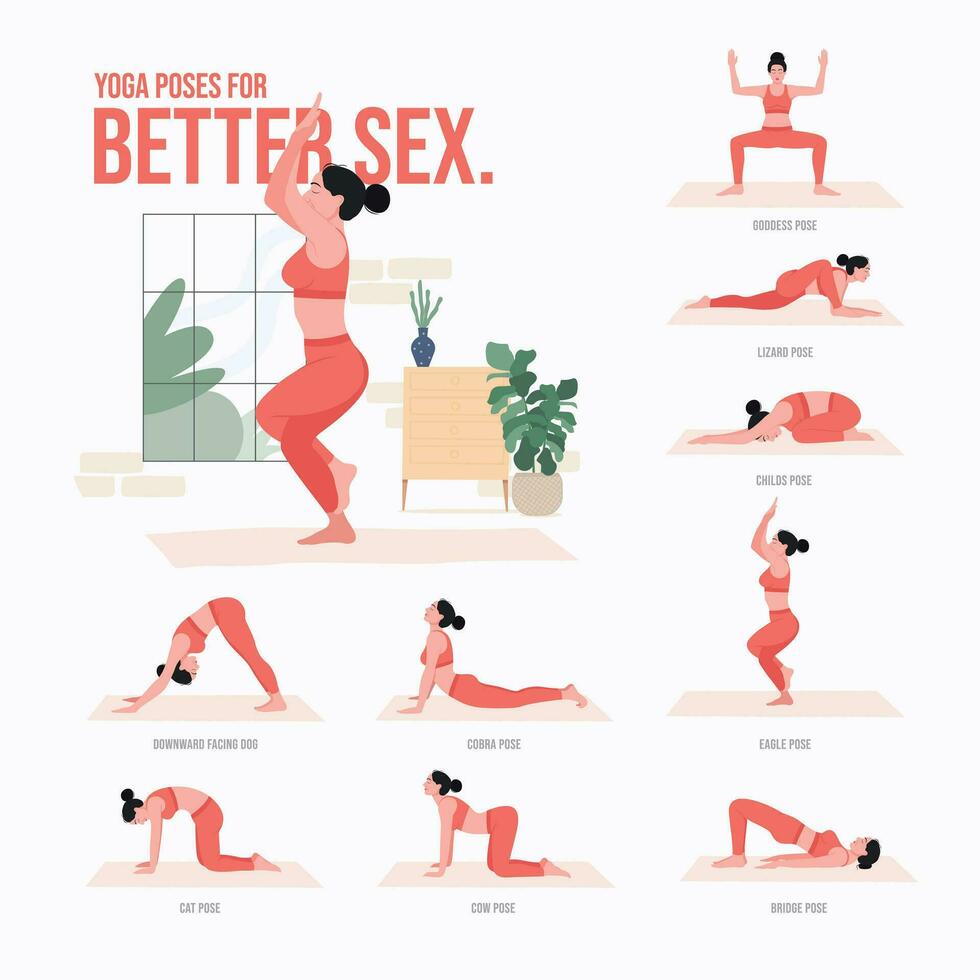 Yoga posiert zum besser Sex. jung Frau üben Yoga Pose. Frau trainieren Fitness, aerob und Übungen vektor