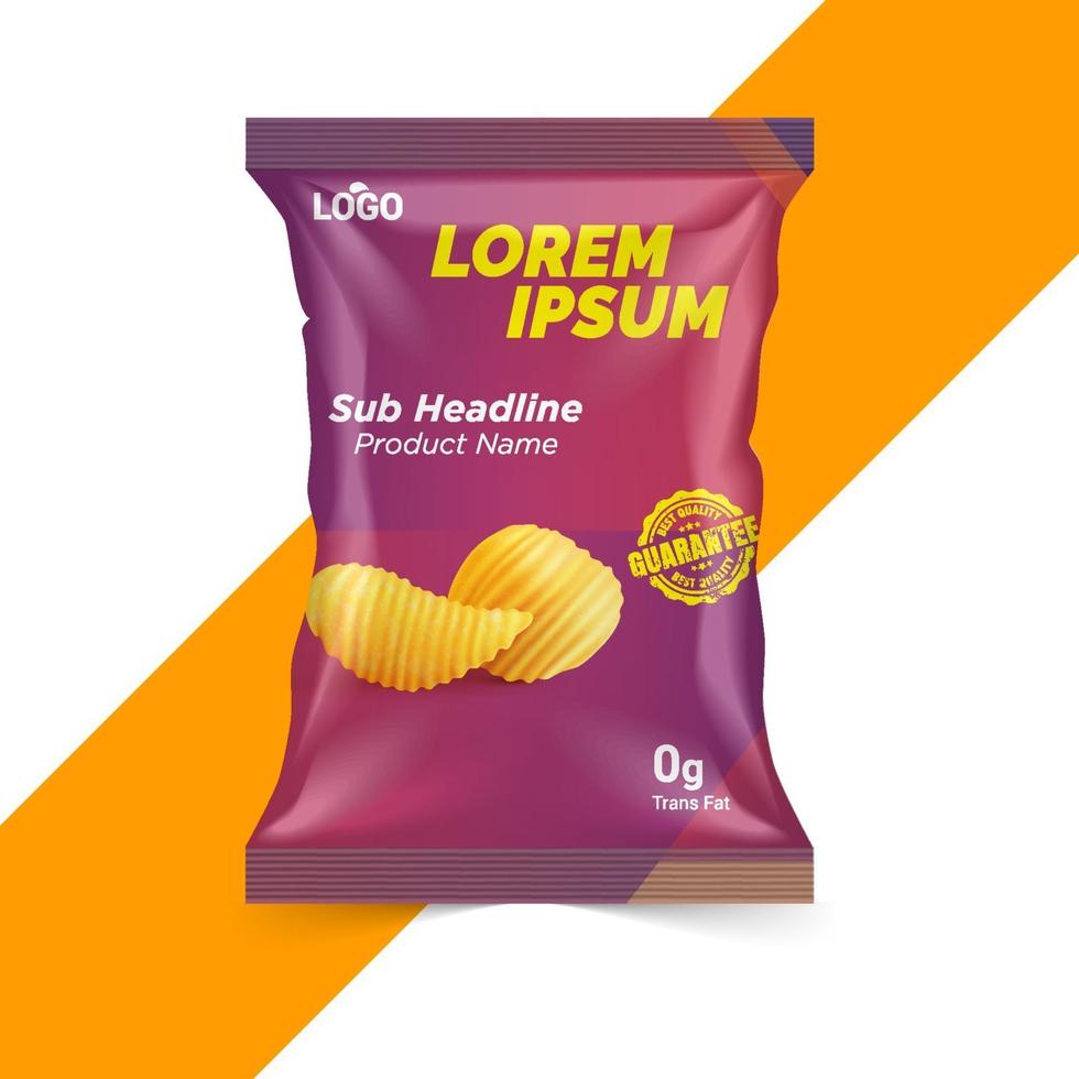 potatischips och påsar för folie för torrfruktpaket som isoleras på vit bakgrund i illustration 3d vektor