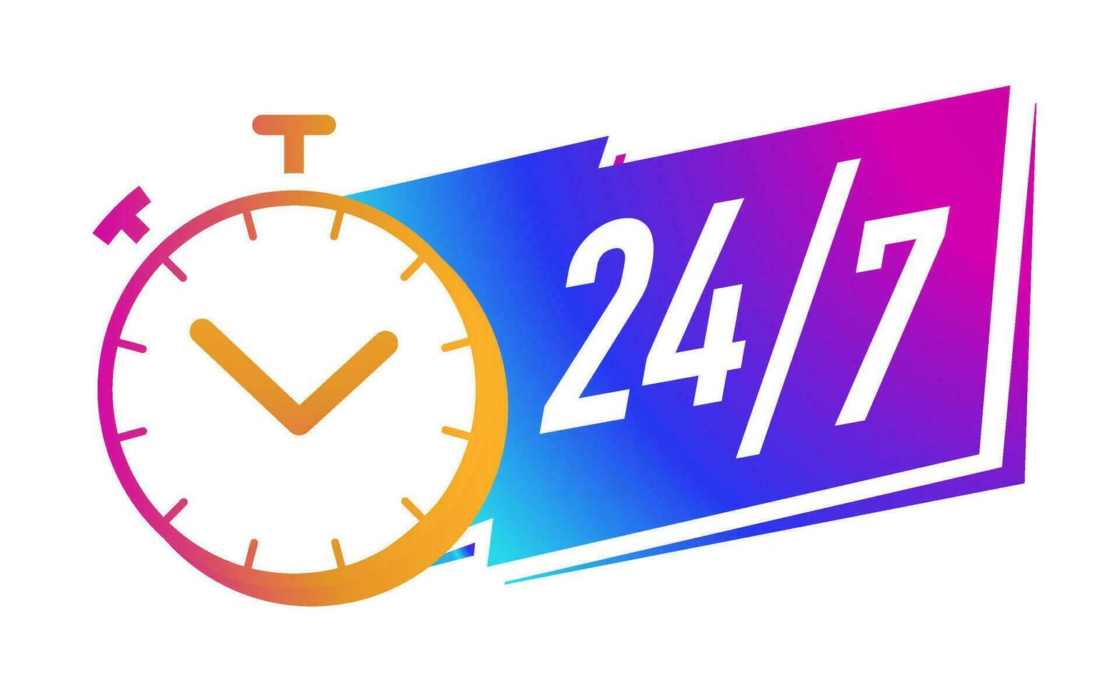 24 7 timmar timer symbol lutning Färg stil vektor