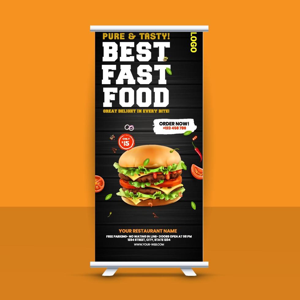 gratis snabbmat roll up banner designidé för restaurang vektor