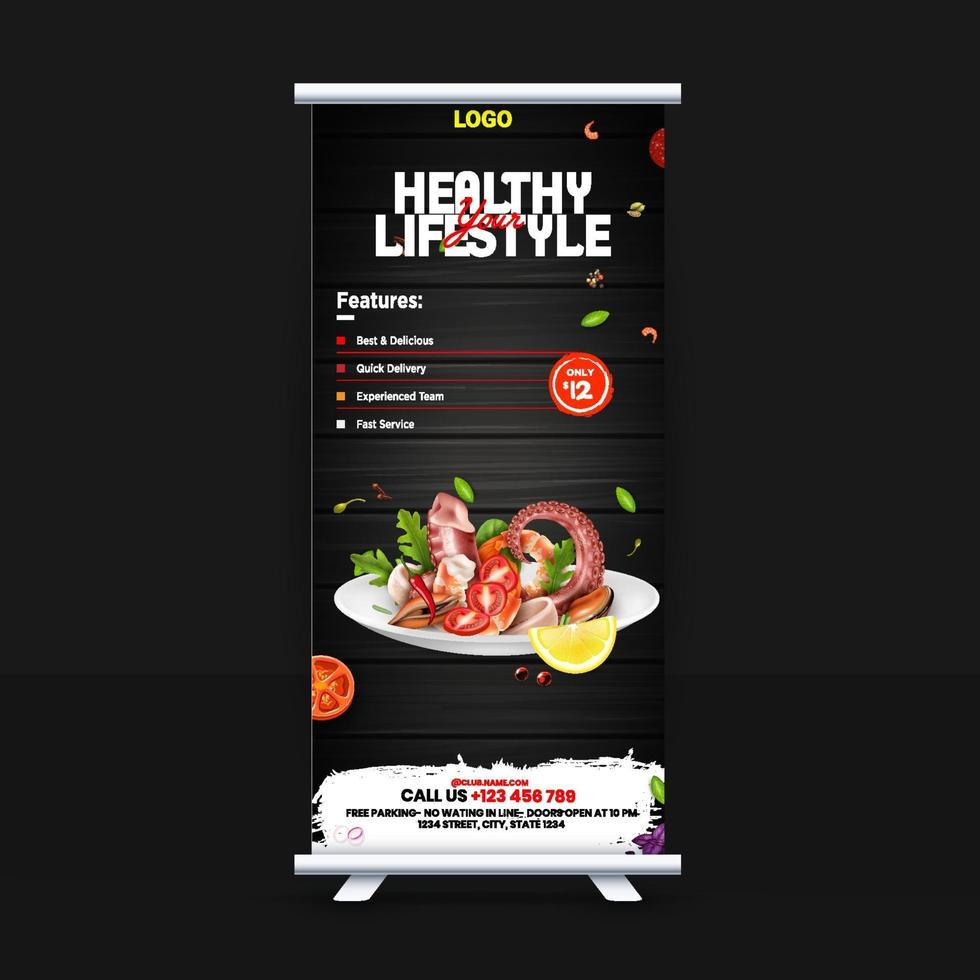 kostenlose Fast-Food-Rollup-Banner-Design-Idee für Restaurant vektor