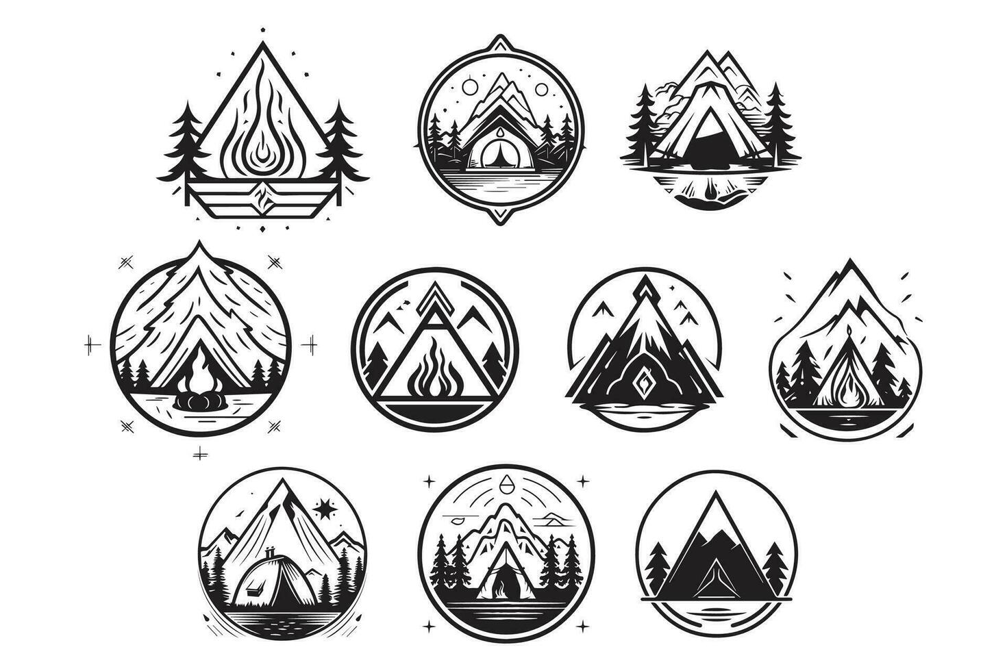 Hand gezeichnet Jahrgang Camping Logo im eben Stil vektor