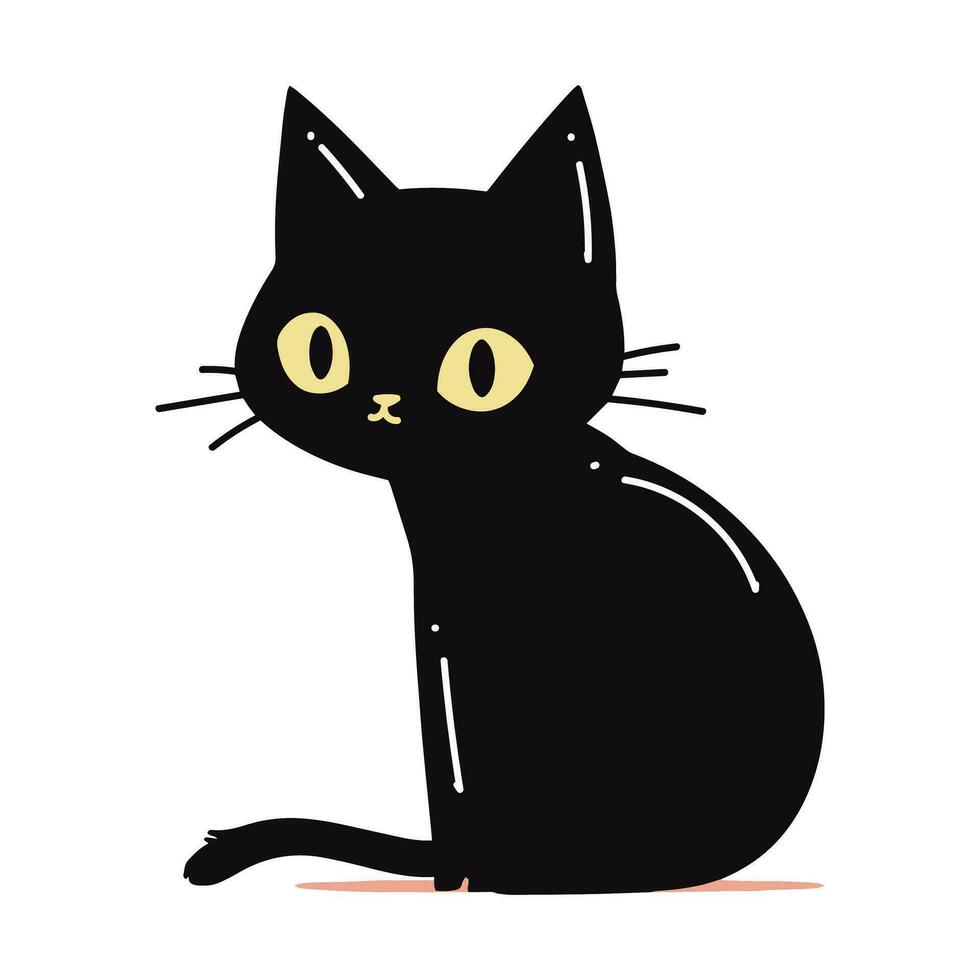 hand dragen söt svart katt i platt stil vektor