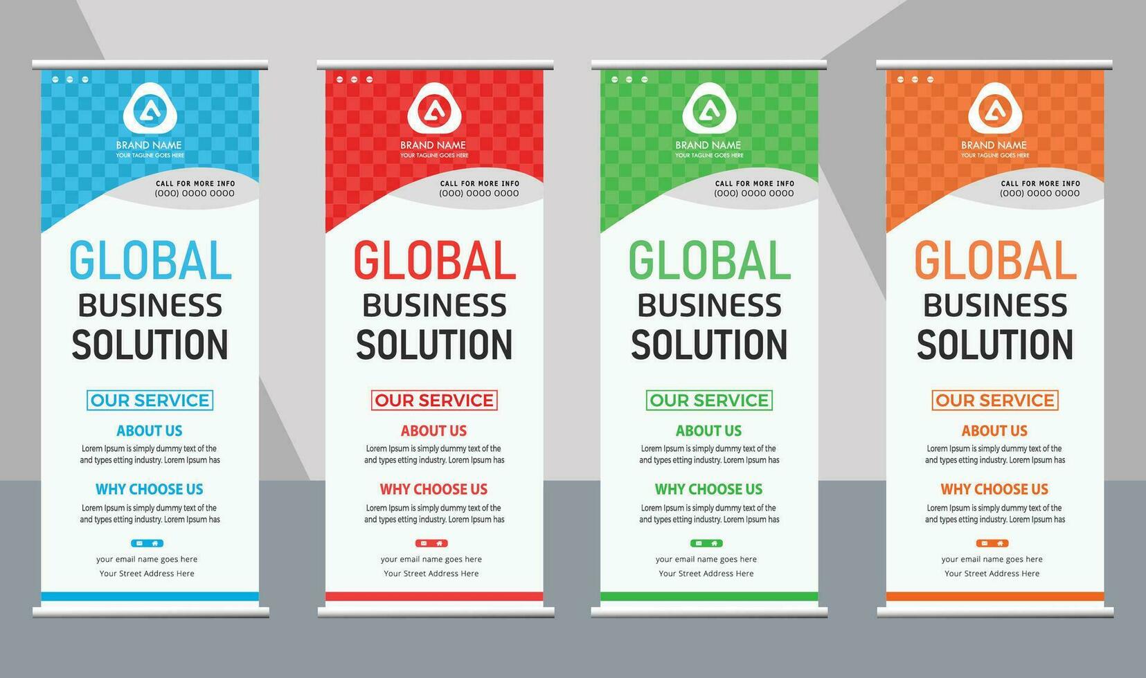 Business-Banner-Roll-up-Set Standee-Banner-Vorlage. vektor