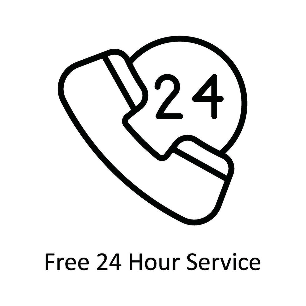 fri 24 timme service vektor översikt ikon design illustration. frakt och leverans symbol på vit bakgrund eps 10 fil