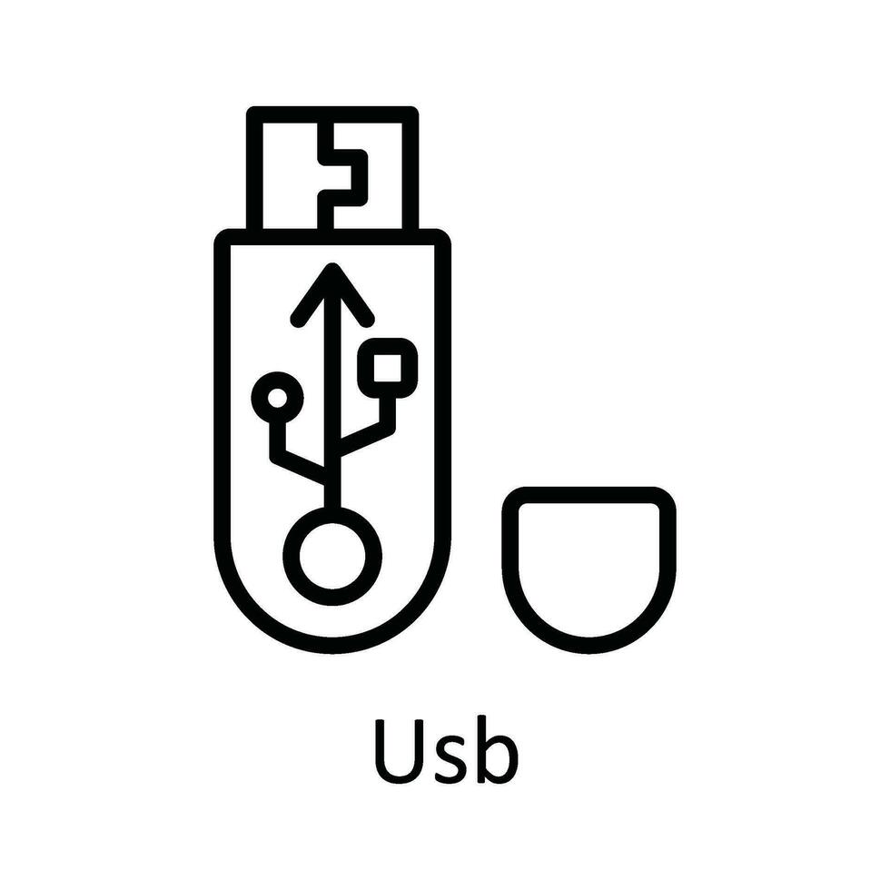 uSB vektor översikt ikon design illustration. multimedia symbol på vit bakgrund eps 10 fil