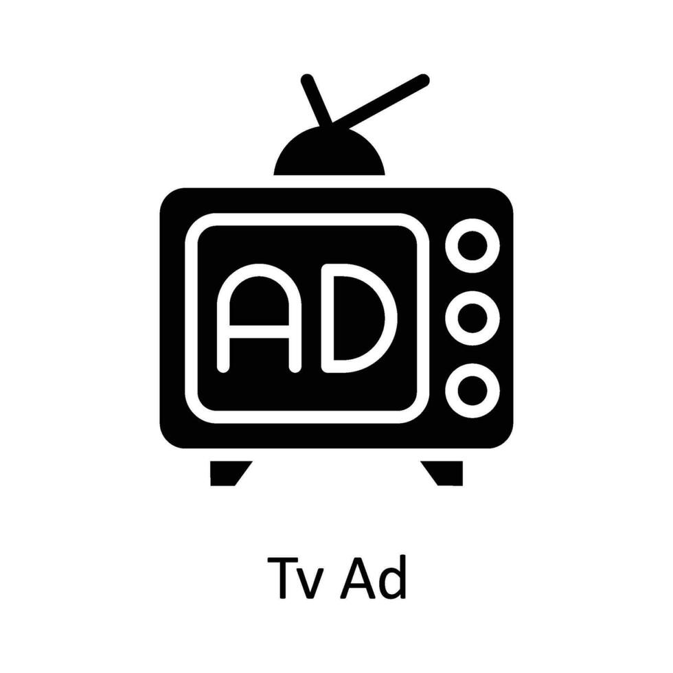 Fernseher Anzeige Vektor solide Symbol Design Illustration. Digital Marketing Symbol auf Weiß Hintergrund eps 10 Datei