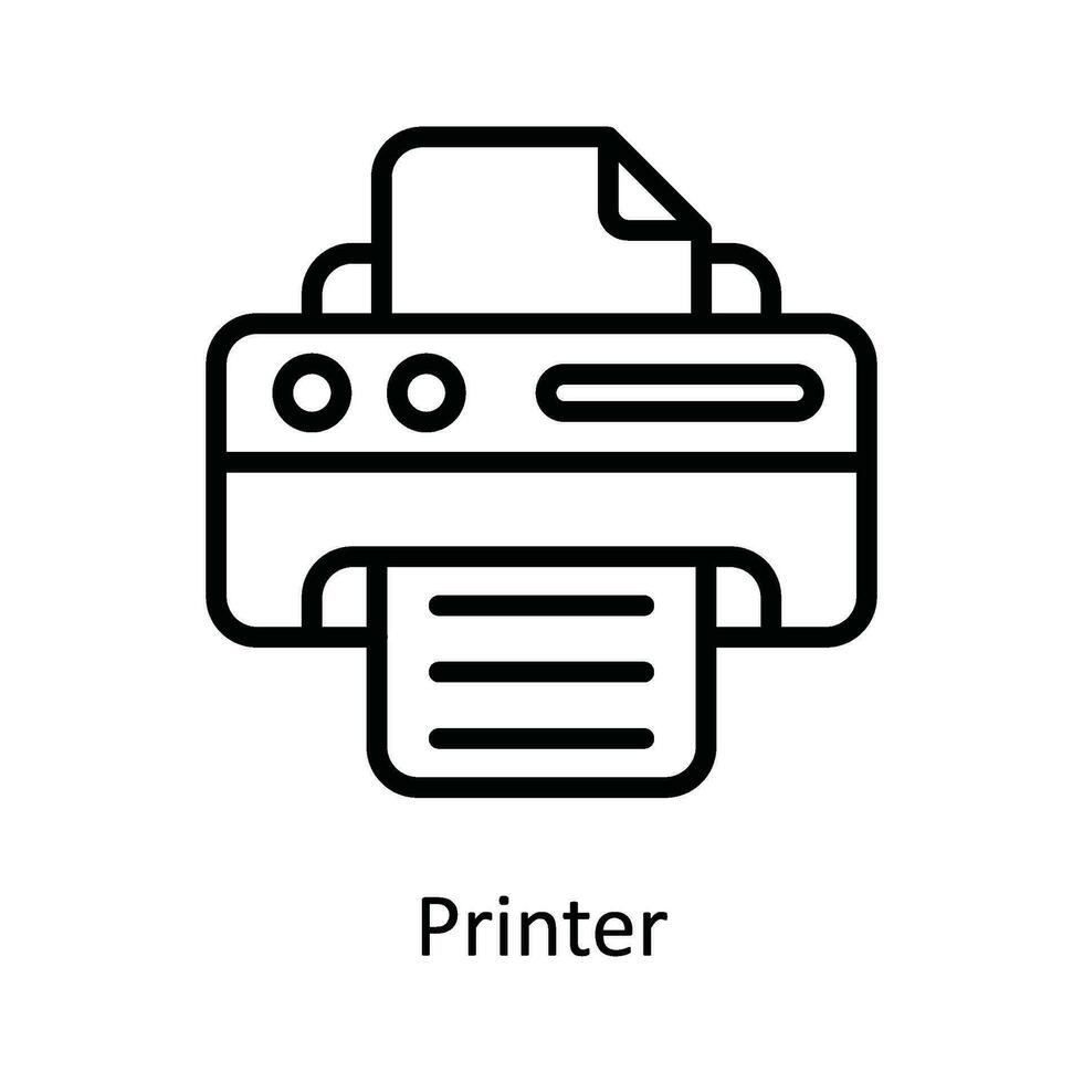 Drucker Vektor Gliederung Symbol Design Illustration. Netzwerk und Kommunikation Symbol auf Weiß Hintergrund eps 10 Datei