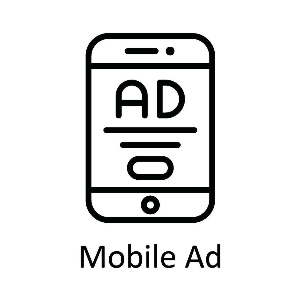 mobil ad vektor översikt ikon design illustration. multimedia symbol på vit bakgrund eps 10 fil