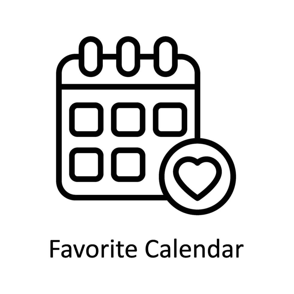 favorit kalender vektor översikt ikon design illustration. digital marknadsföring symbol på vit bakgrund eps 10 fil