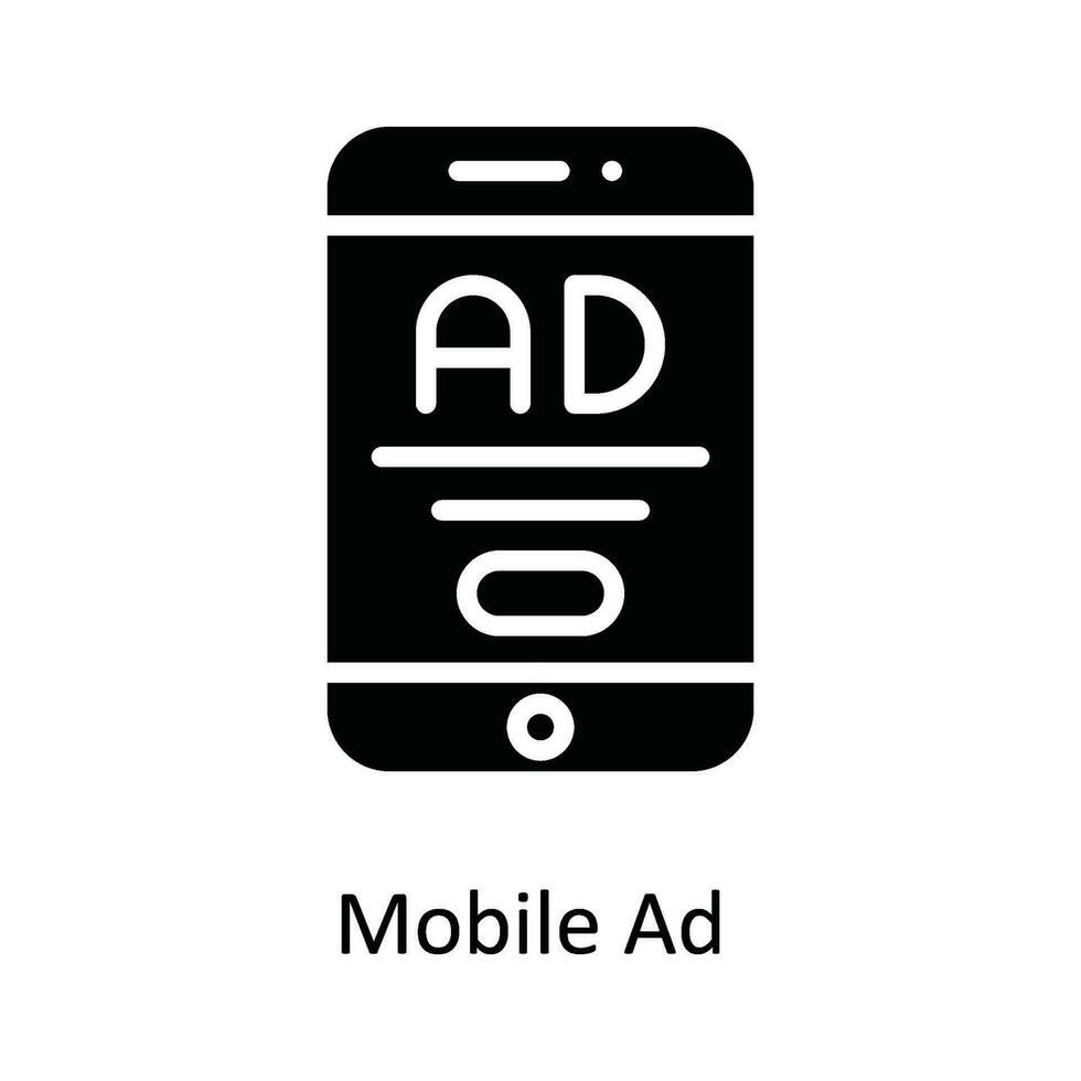 mobil ad vektor fast ikon design illustration. multimedia symbol på vit bakgrund eps 10 fil