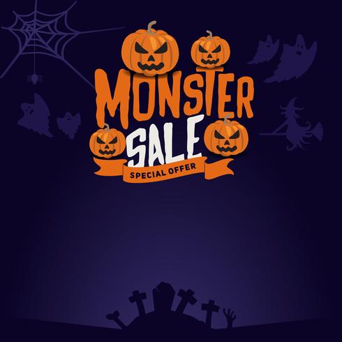 Halloween Monster Sale Emblem und Hintergrund vektor