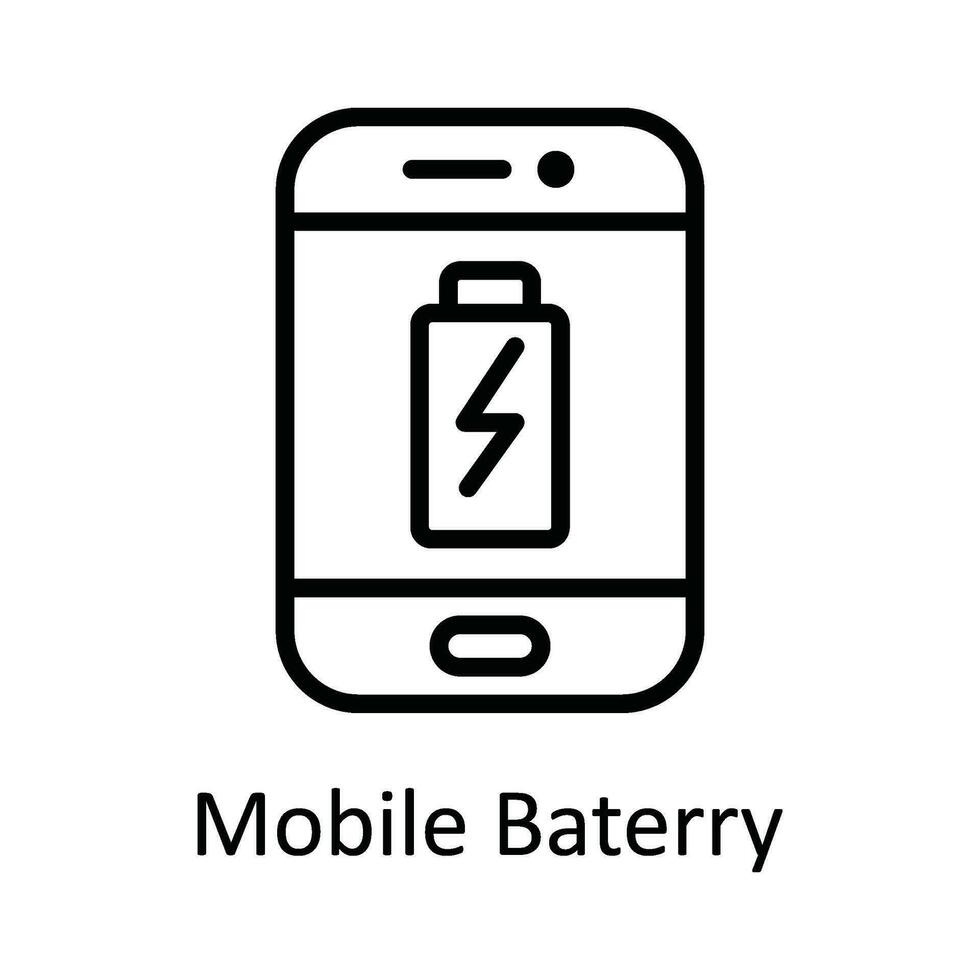 mobil batteri vektor översikt ikon design illustration. användare gränssnitt symbol på vit bakgrund eps 10 fil