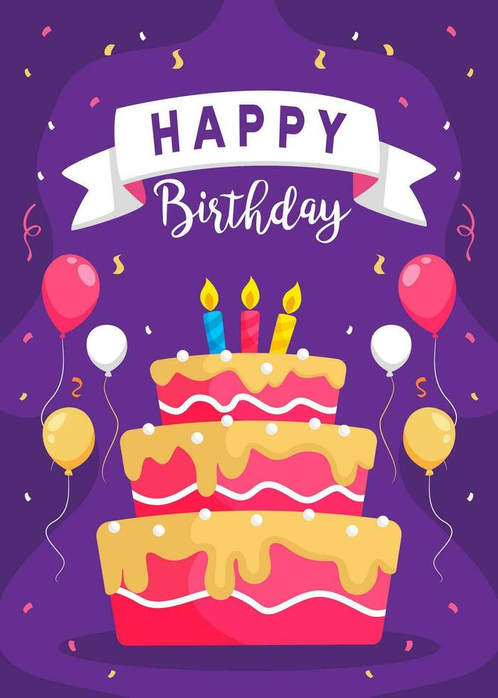 illustration vektor Lycklig födelsedag hälsning kort med ballonger och kaka. passa för bakgrund, baner, hälsning kort. vektor eps 10
