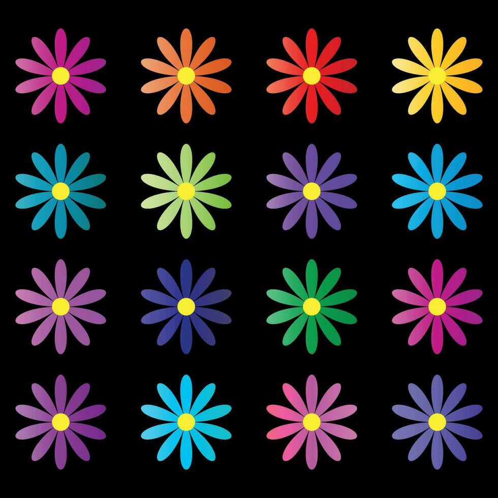 einstellen von bunt Blumen auf schwarz Hintergrund vektor