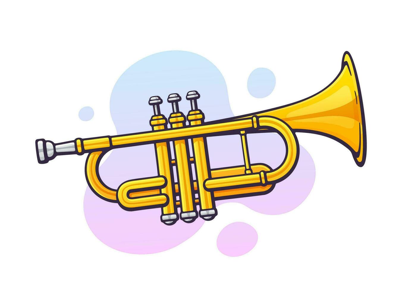 Vektor Illustration. klassisch Musik- Wind Instrument Trompete. Blues, Jazz oder orchestral Ausrüstung. Clip Kunst mit Kontur zum Grafik Design. isoliert auf Weiß Hintergrund