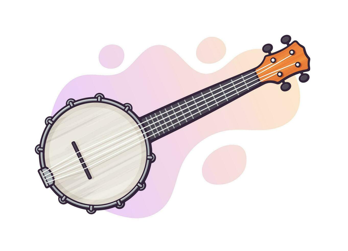 Vektor Illustration. Gitarre zum Land Musik- Banjo. Zeichenfolge gezupft Musical Instrument. Blues, Land, Volk oder Jazz Ausrüstung. Clip Kunst mit Kontur zum Grafik Design. isoliert auf Weiß Hintergrund