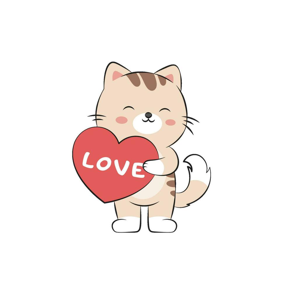 süß Katze mit ein Liebe Ballon. Vektor Illustration von ein komisch Kätzchen