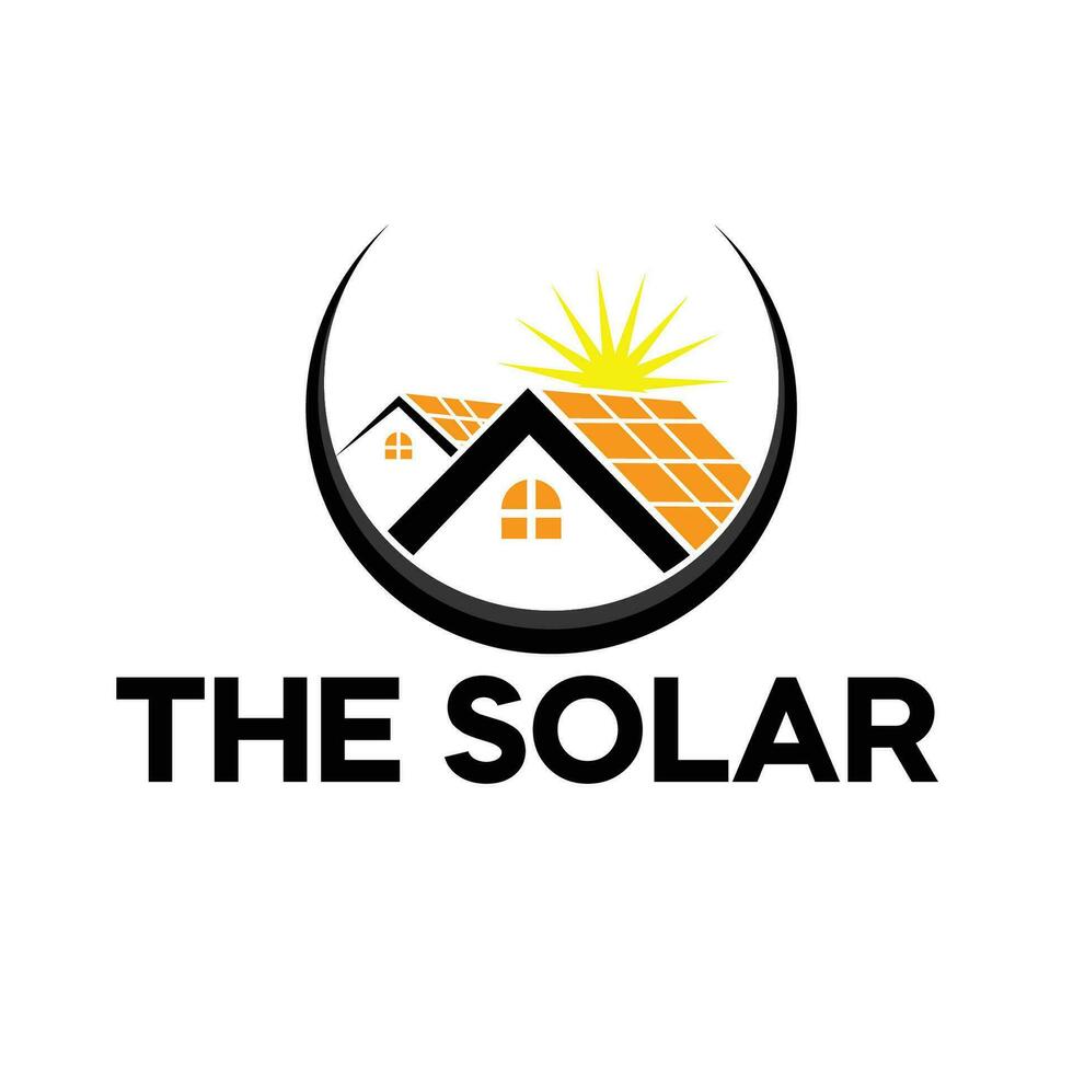 de sol- systemet logotyp design med Hem och sol- pannel vektor