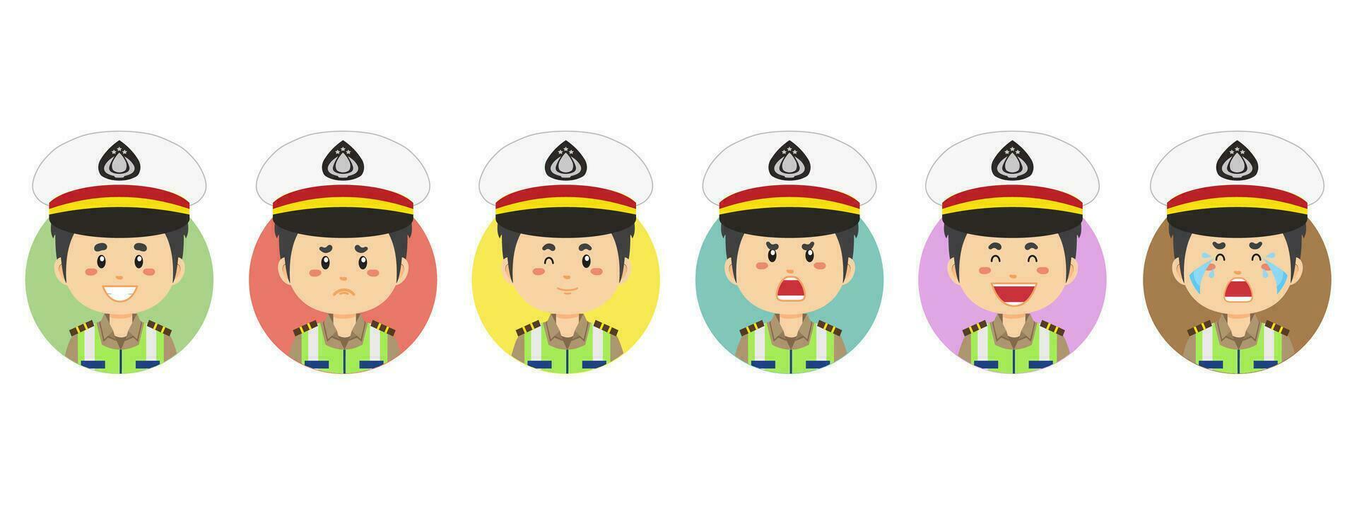 indonesisch der Verkehr Polizei Benutzerbild mit verschiedene Ausdruck vektor
