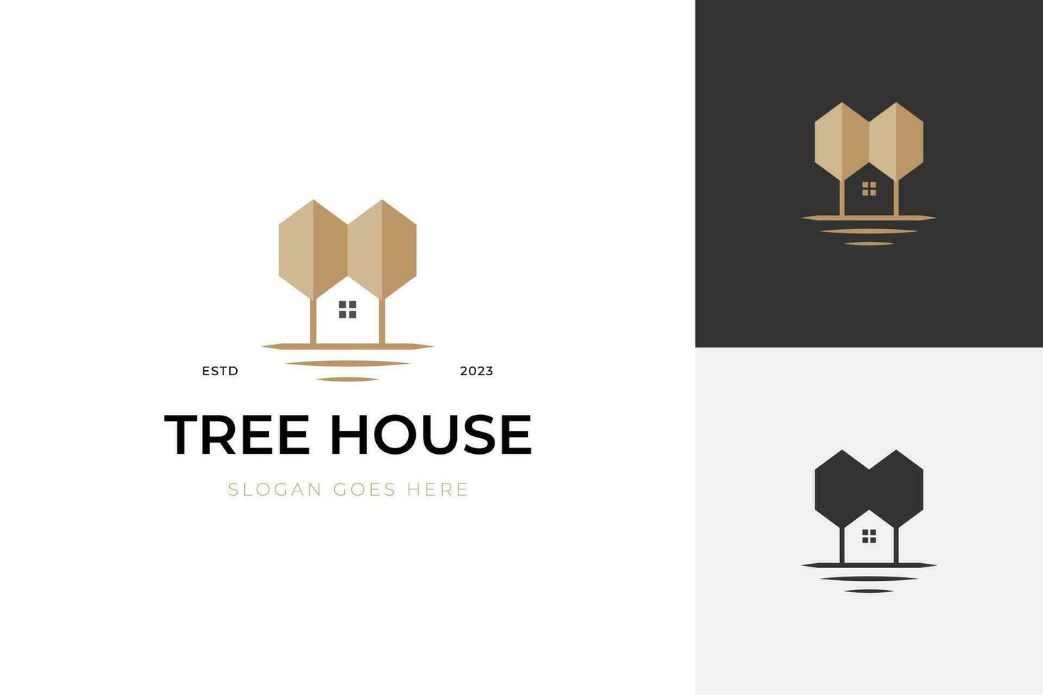 Öko Haus Logo Design. Vektor Symbol abstrakt Baum Zuhause Linie Symbol Design. Wald Kabine Natur Baum Grafik Konzept zum nachhaltig Gebäude, Wald, Ökologie Zeichen