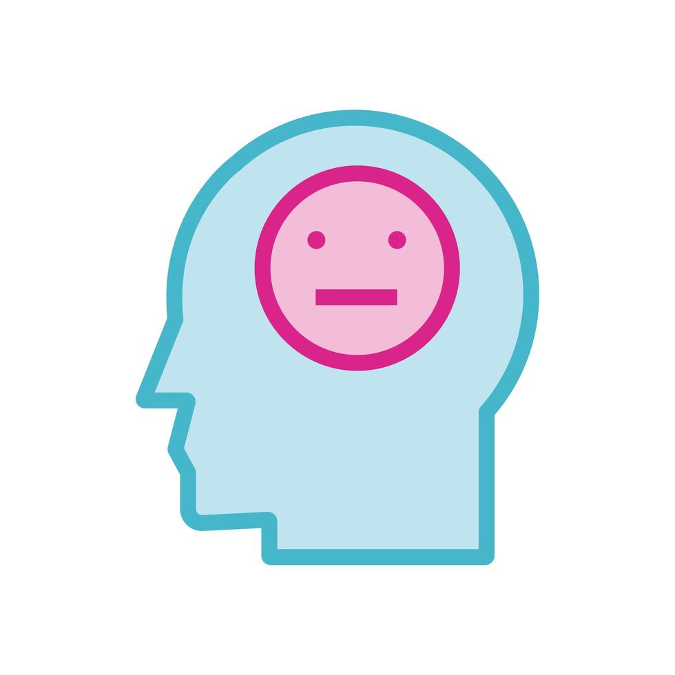 menschliches Profil mit trauriger Emoji-Linie und Füllstilsymbol vektor