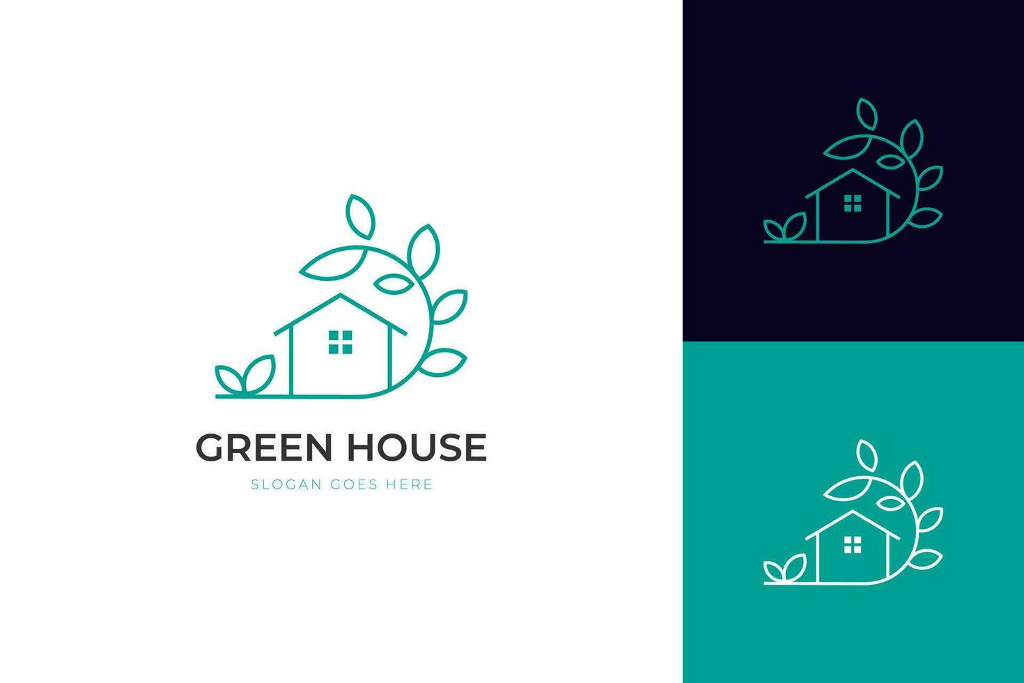 Natur grünes Haus Logo Design Linie Kunst Stil Vektor Symbol Icon Design mit Blatt Kreis Home Konzept, umweltfreundliches Home Logo Design