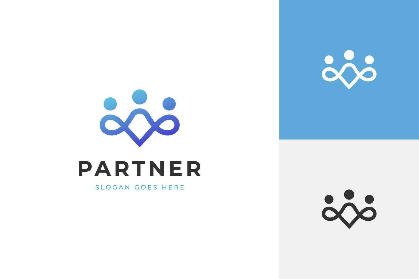 Menschen Gemeinschaft Logo Symbol Design mit kreativ drei Menschen Grafik Element zum Partner Mannschaft Logo, Gruppe, Anfang oder Zusammenarbeit Symbol vektor