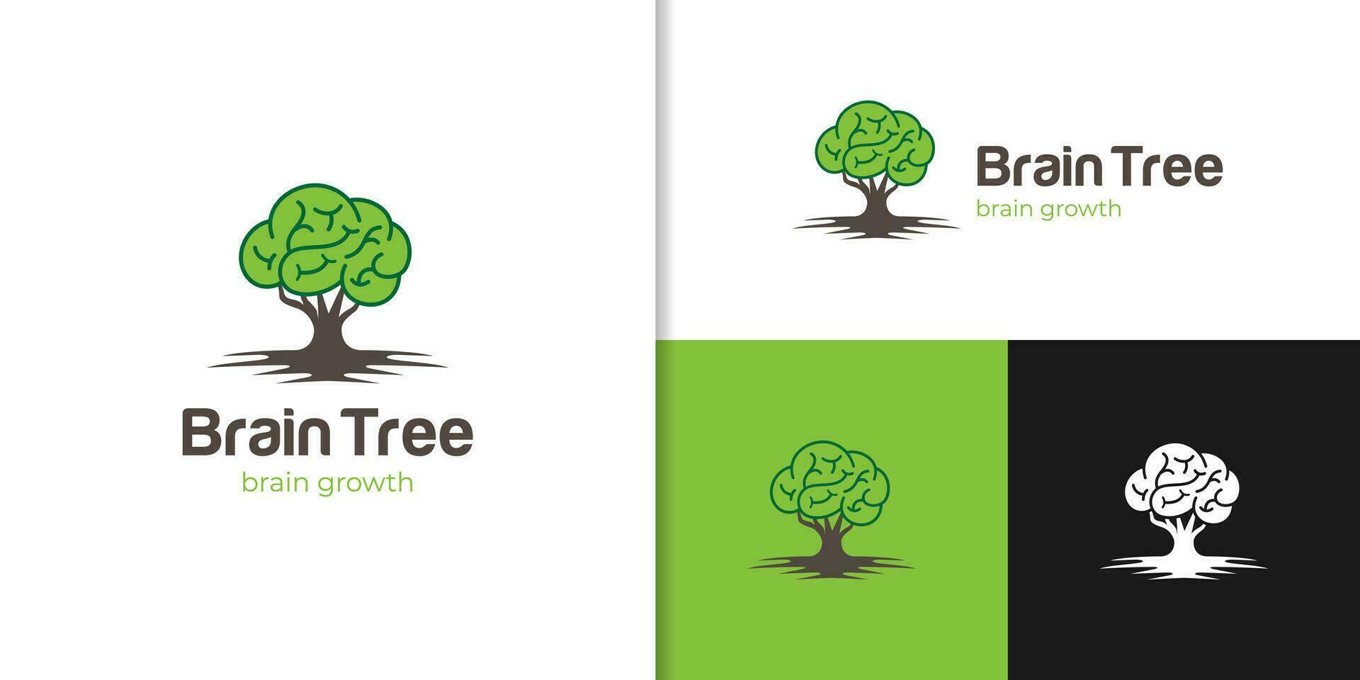 växande hjärna logotyp kombination hjärna logotyp med träd logotyp ikon design för hälsa sinne, tror grön logotyp symbol vektor