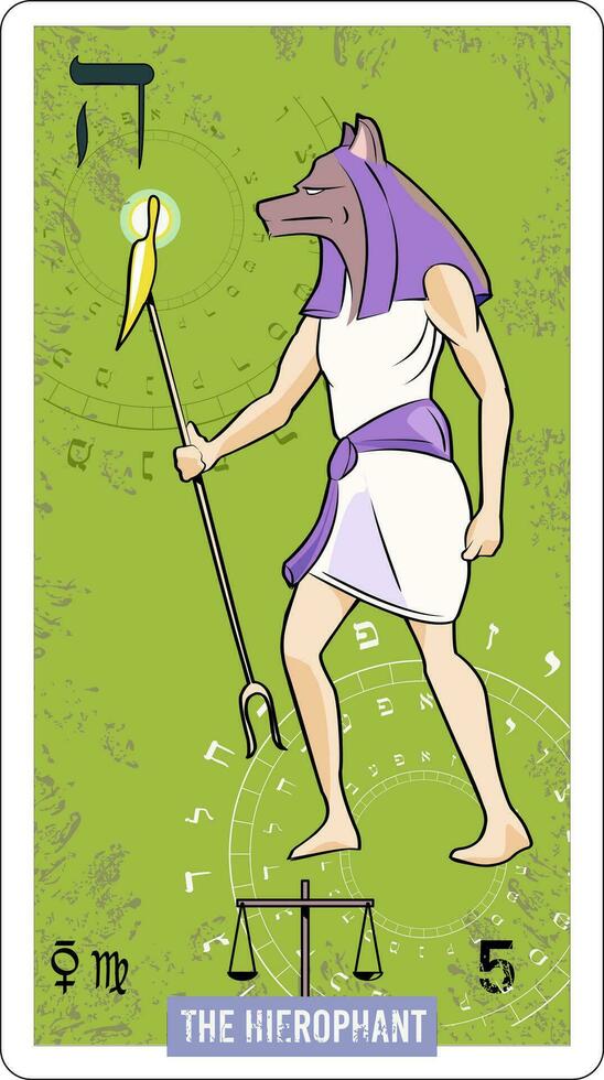 fünfte Karte von das ägyptisch Tarot namens das Hierofant. Vektor Illustration zum Vermögen erzählen.