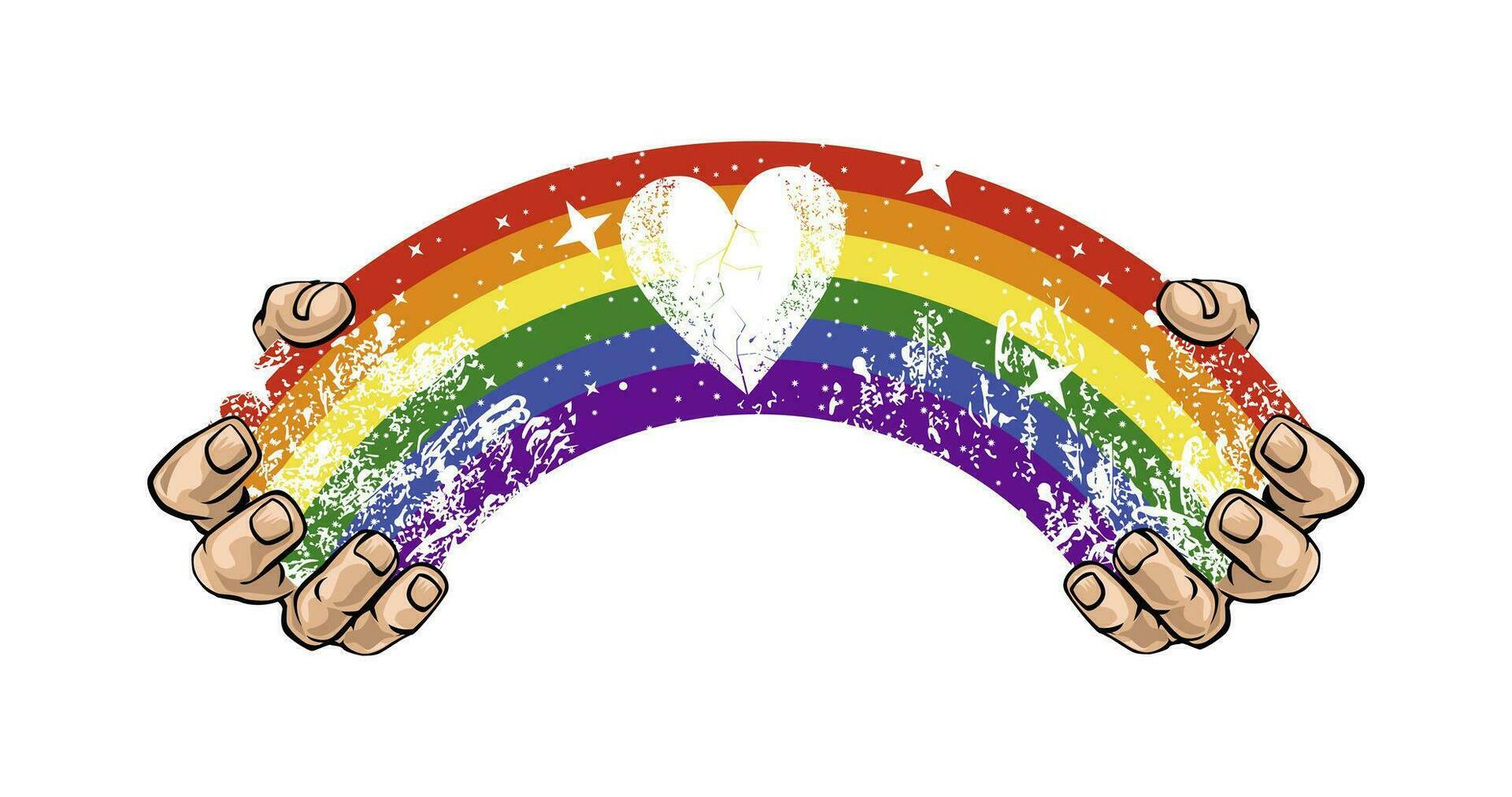 design för t-shirt med händer fogade förbi en regnbåge och en hjärta i de mitten. vektor illustration för Gay stolthet dag.