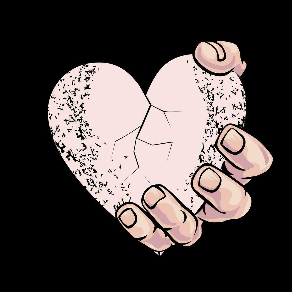 t-shirt design av en stor hand innehav en rosa hjärta isolerat på svart. vektor illustration för hjärtans dag