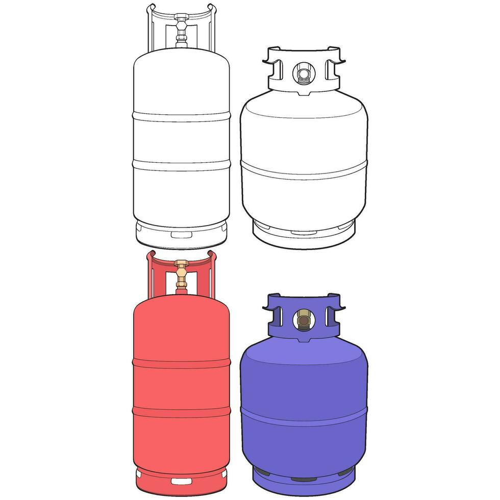 einstellen von industriell Gas Zylinder Vektor. Vektor von industriell Gas Zylinder Symbol Design isoliert auf schwarz Hintergrund.