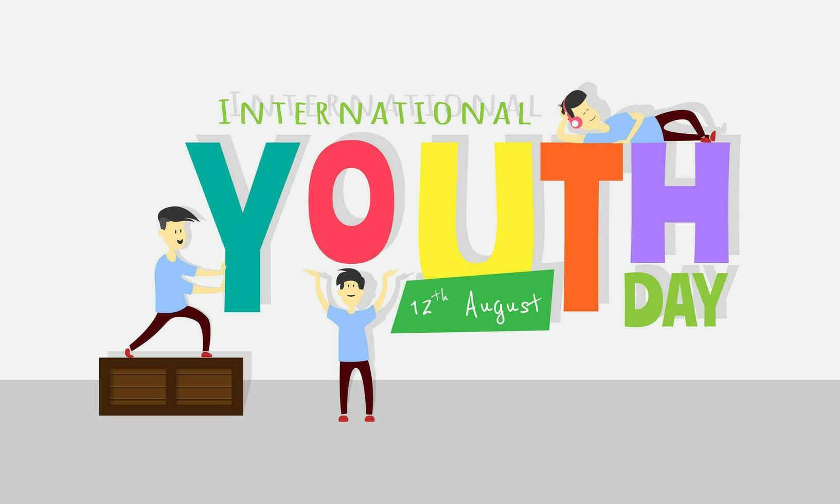 internationell ungdom dag hälsningar med de män runt om de text vektor