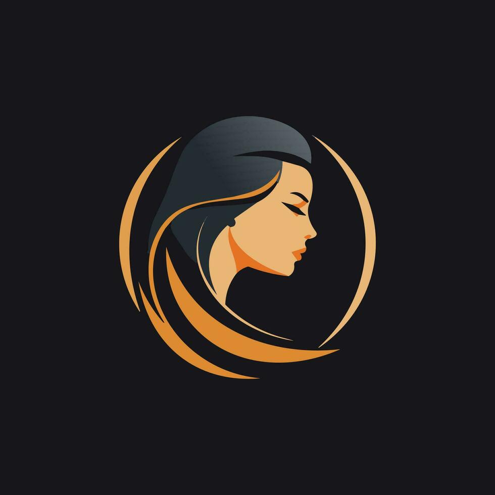 Frauen Schönheit Kreis Logo mit lange Haar vektor
