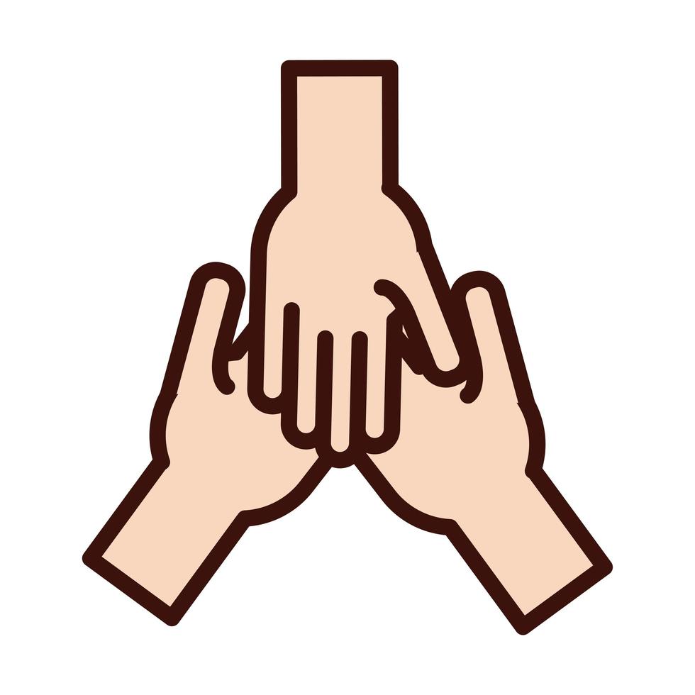 Hände menschliche Teamwork-Linie und Füllstil-Symbol vektor