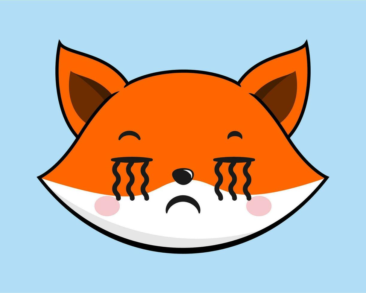 Fuchs Weinen Gesicht Kopf kawaii Aufkleber vektor