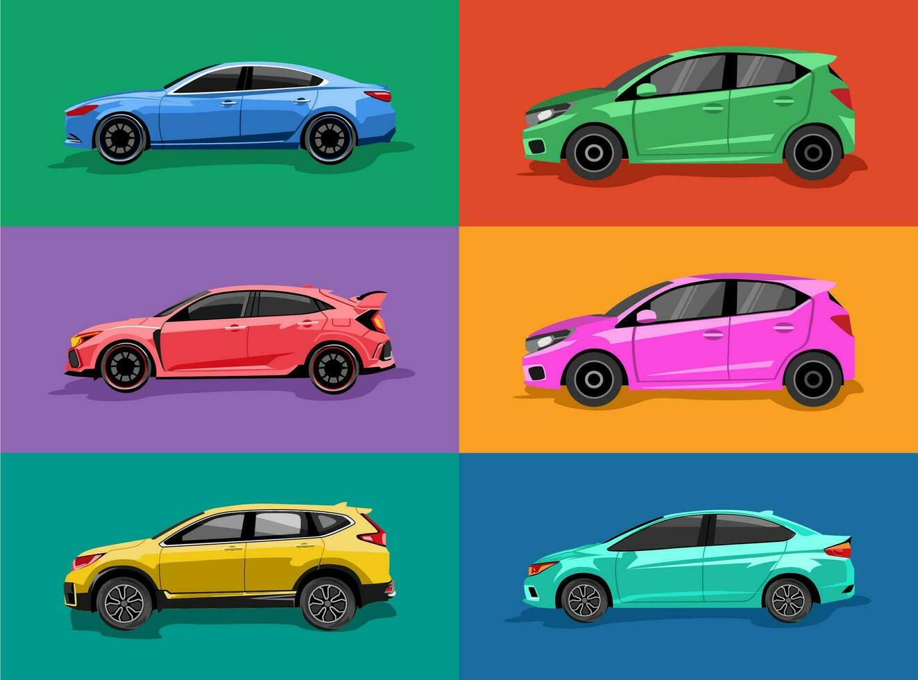en uppsättning av illustrationer av olika bilar vektor