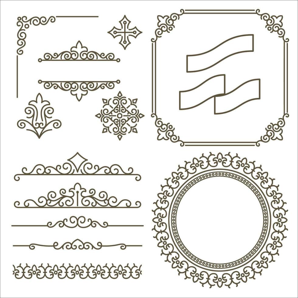 samling av årgång blommig design element illustration för etiketter och märken vektor