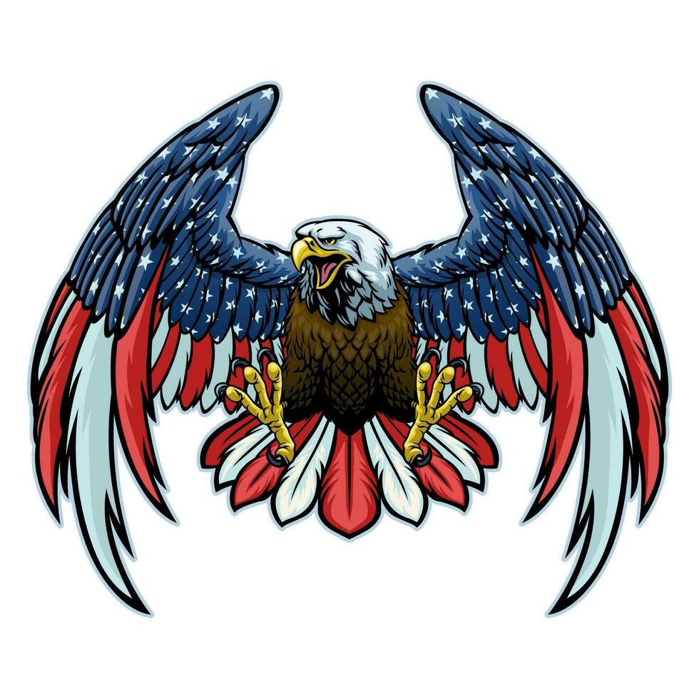Vektor von Hand zeichnen kahl Adler mit ameciran Flagge Farbe